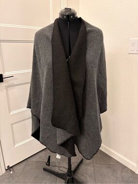 Reversible Two-Tone Black and Gray Cape Wrap